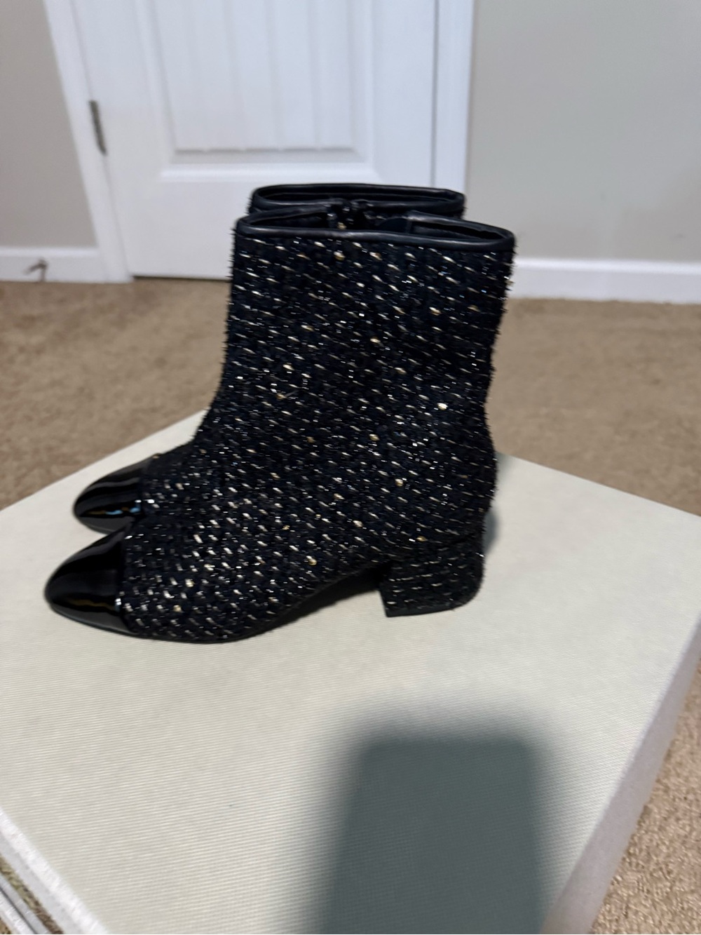 Steve Madden Black Sparkle Knit Ankle Boots